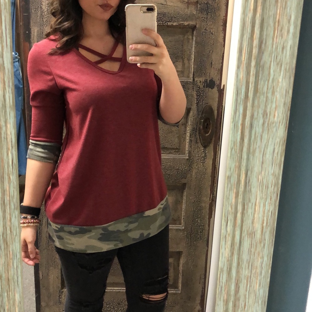 Red and camo top